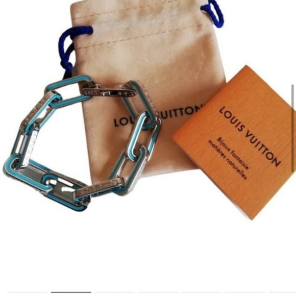 AUTHENTIC LOUIS VUITTON LVMONOGRAM LINKS STERLING & BLUE ENAMEL BRACELET 8 - Picture 6 of 15